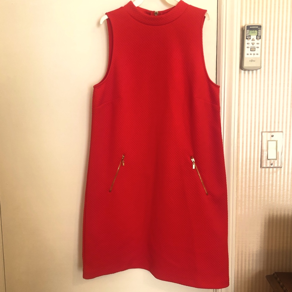 Kensie Quilted Red Shift Dress with Gold Zippers